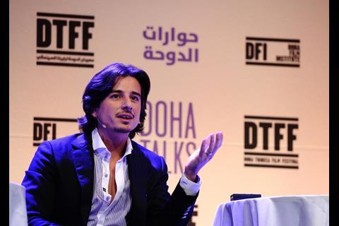 Director Ali Mostafa speaks at a panel about viral marketing